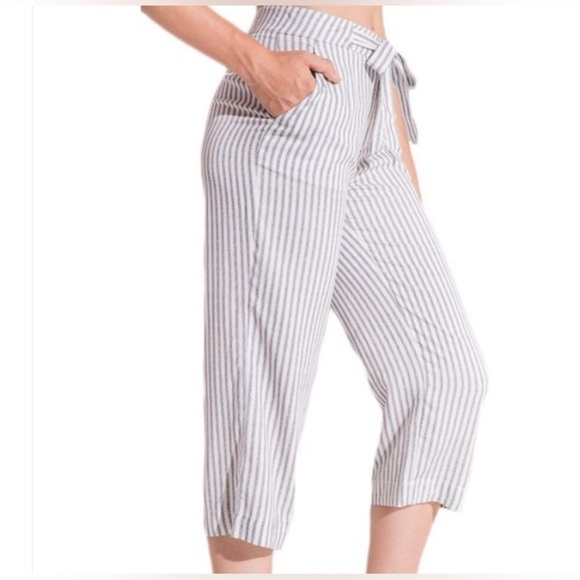 NWT Rag Poets 2 piece striped blue & white cropped pant & cap sleeve top medium - Picture 12 of 16